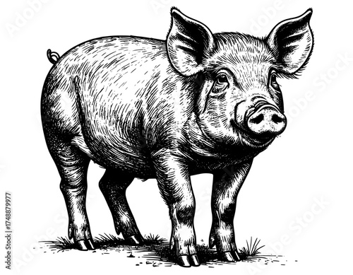 black and white pig hand drawn isolated
