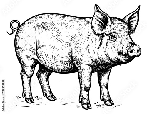 Illustration vector hand drawn pig isolated
