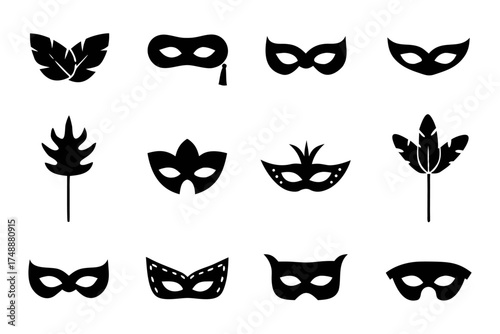Collection of different carnival masks and party accessories on