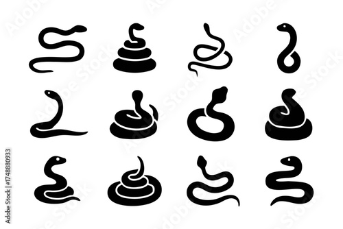 Set of black snake silhouette