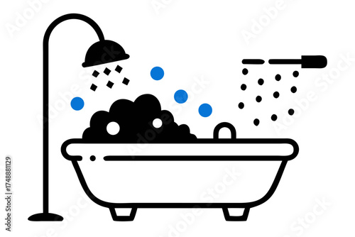 Bathtub with bubbles and shower