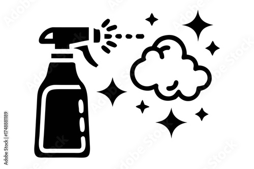 Spray bottle with cleaning product is spraying
