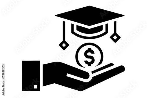 Hand holding a coin with graduation cap
