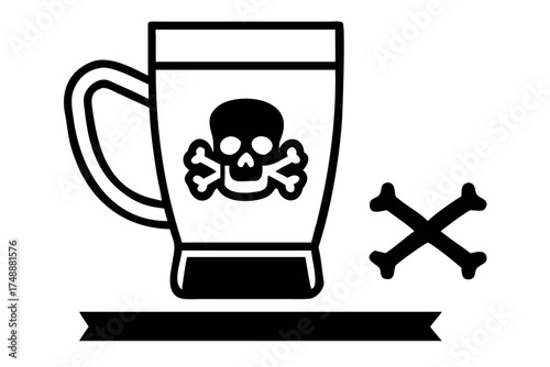 Cup of poison, a dangerous drink with skull symbol