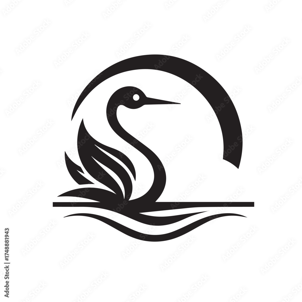 Fototapeta premium black and white stork logo vector