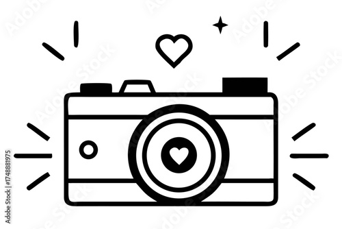 Vintage camera with heart for love photography