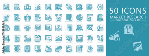 Market research blue color icons pack. contain profit, customer, analysis, target, growth, target, demand and more. Vector for print, digital UI, UX kit, web and app Trading, Business, Finance.