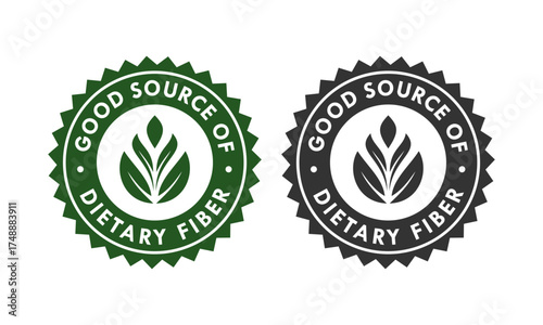 Green stamp icon for a good source of dietary fiber. Healthy, natural, and organic food label. Vector logo badge for product packaging. Isolated vector illustration