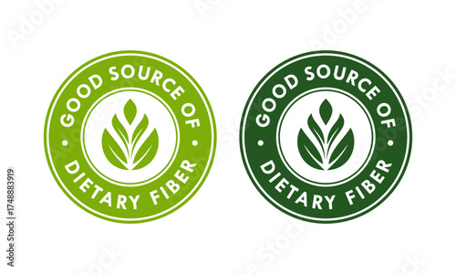 Green stamp icon for a good source of dietary fiber. Healthy, natural, and organic food label. Vector logo badge for product packaging. Isolated vector illustration