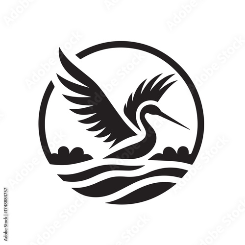 black and white stork logo vector