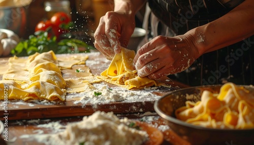Skilled hands carefully assemble pasta dough, showcasing the intricate process of creating filled pasta.
