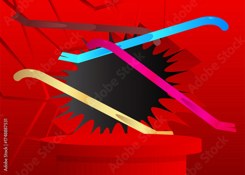 Mockup product display with Crowbar. Vector cylinder pedestal podium. Stage showcase for presentation. Minimal geometric forms.