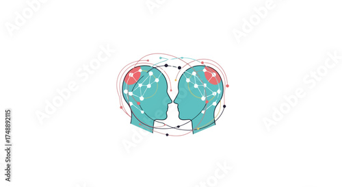 Interconnected Minds Conceptual Illustration for Communication, Collaboration, and Artificial Intelligence Projects in Business and Technology Sectors