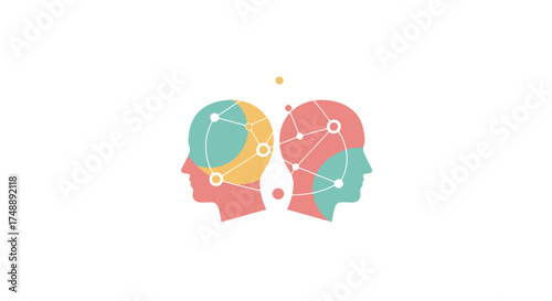 Abstract Illustration of Two Interconnected Human Profiles for Mental Health Awareness and Collaborative Innovation Visuals, Suitable for Psychology and Technology Projects