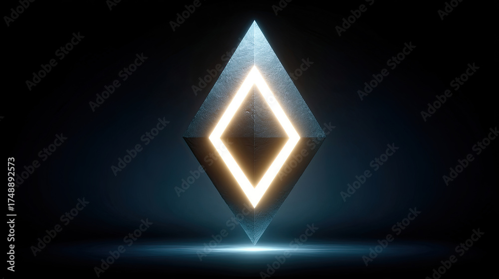 Fototapeta premium Abstract Glowing Diamond Shape on Black Background