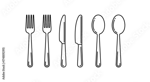 Cutlery set line icon. Fork, knife and spoon symbol. Minimalist flatware for restaurant menu. Simple black and white vector illustration for kitchen, dinner or food concepts.