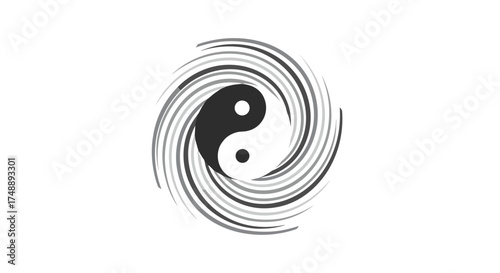 Yin Yang symbol vector icon. Abstract spiral vortex design. Concept of balance, duality, harmony, philosophy, energy, life and death. Taoism zen spiritual graphic element.