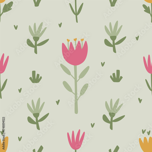 Cute Ditsy Floral Seamless Pattern. Brightly color