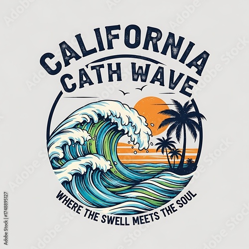California Cath Wave - Where the Swell Meets the Soul Illustration.