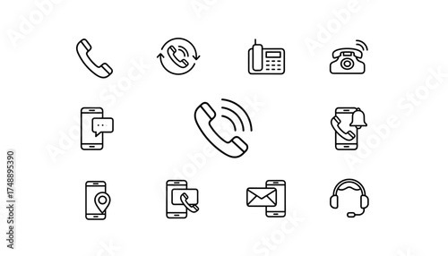 Communication line icon set. Phone, handset, smartphone vector symbols. Contact us, call center, customer service, support, callback concepts. Simple outline illustration.