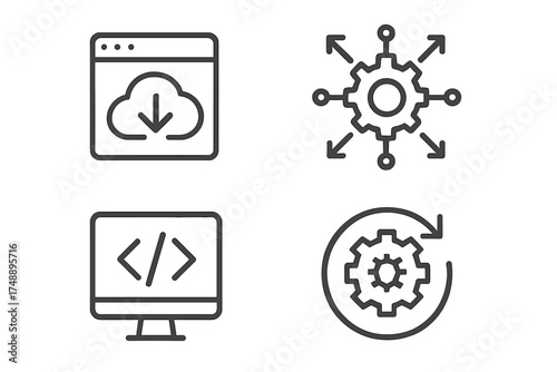 API line icon set. Application programming interface concept. Software development, data integration, and cloud computing. Process automation, web connection, and code symbols.