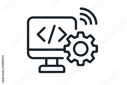 API, Application Programming Interface line icon. Software development, coding and web integration concept. Data exchange, connectivity and backend technology vector symbol.
