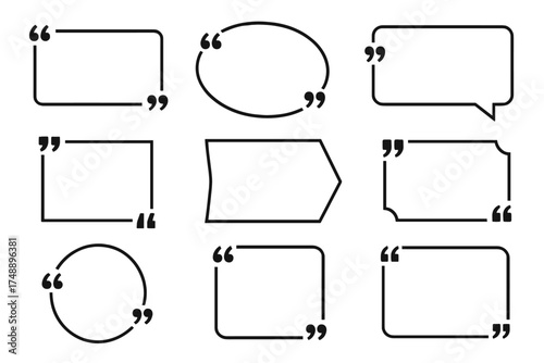 Quote box frame big set. Callouts titles template. Quote box icon. Texting quote boxes. Blank template quote text info design boxes. Quotation bubble for blog, web, social media.