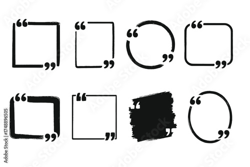 Quote box frame grunge set. Hand drawn brush stroke text boxes for citation or testimonial. Blank template design for blog quotes. Vector quotation bubble banner illustration.