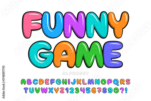 Bright and colorful comical alphabet, sweetie letters and numbers.