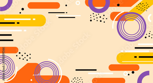 Abstract Geometric Composition in Orange, Yellow, and Purple with Design Elements and Shapes