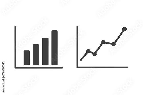 Business infographic elements with bar graph and line chart. Vector data visualization for stats report, finance analytics, market growth trend. Statistic diagram presentation icon set.