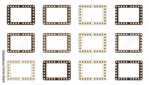 Vector set of VistaVision film frames. Old movie photography border. Retro cinema negative strip collection. Vintage filmstrip slide for photo. Design element collection.