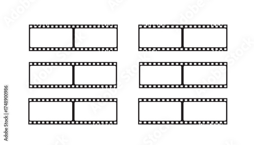 Vector set of 35mm VistaVision film strips. Blank movie or photo negative frames. Cinema reel border template. Celluloid photography graphic element for design projects.
