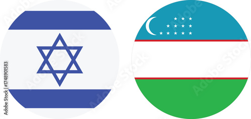 Israel and Uzbekistan Circular Flag and transparent background 
