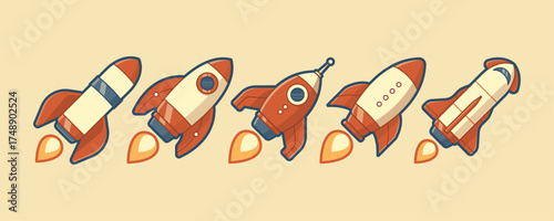 Groovy Retro Rocket and Spaceship Illustration Concept