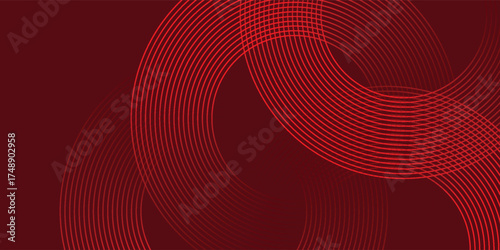 Abstract red background with glowing curve lines. Modern shiny red gradient geometric circle lines pattern. Futuristic concept. vector eps10
