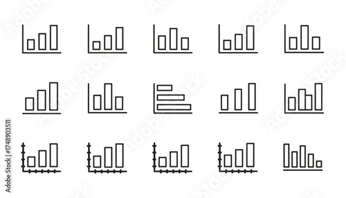 Bar chart vector icon set. Column graph collection for data analysis. Statistics and business report infographic elements. Financial growth chart. Market analytics symbol.