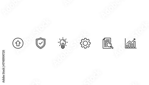 Minimalist Business Icons Set for Growth, Security, Innovation, Settings, Analysis, and Success Tracking in Corporate and Portfolio Presentations