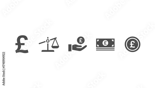 Pound currency vector icon set, ordered design, financial symbols collection, money glyphs, British pound sterling sign, monetary icons pack, finance and banking graphics