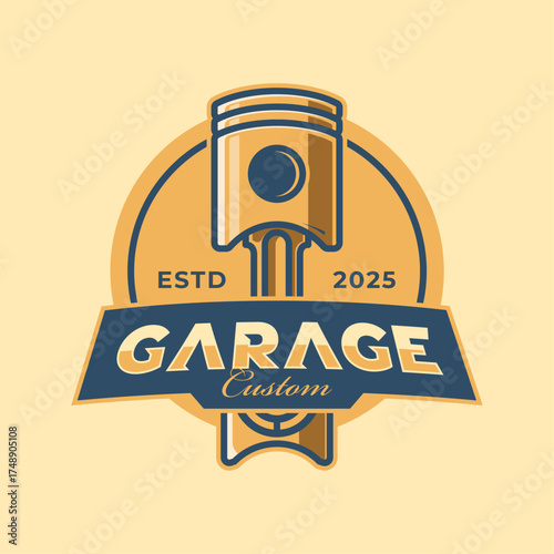 Piston Garage Motorcycle Cartoon Illustration for Logo and T-Shirt Template.