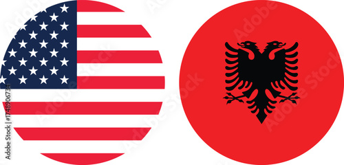 "America and Albania Circular Flag Emblem – Unity, Friendship, and International Cooperation Concept and the transparent background.
