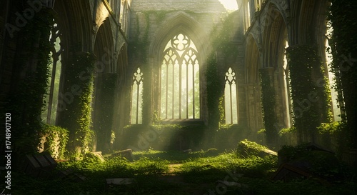 Wallpaper Mural Ancient Gothic Cathedral Ruins Overgrown with Greenery in Sunlight Torontodigital.ca