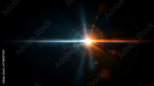 Blue and orange light leak on a dark background with optical lens flare and abstract grainy texture, creating a cinematic, modern, and atmospheric design backdrop.
