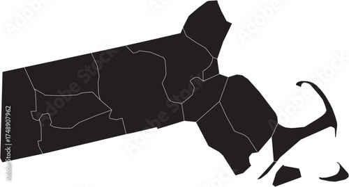 Massachusetts State Map Silhouette With County Lines