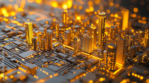 Abstract white, gold, and silver design representing AI-driven smart city governance, visualizing intelligent analysis of citizen feedback and efficient urban management.