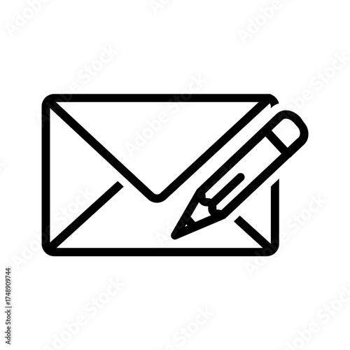 Vector black line icon for Compose mail