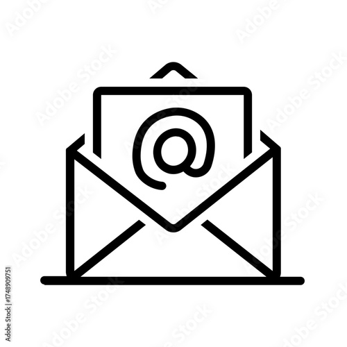Vector black line icon for Open envelope