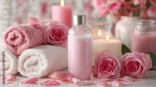 pink rose-scented body products for a spa 