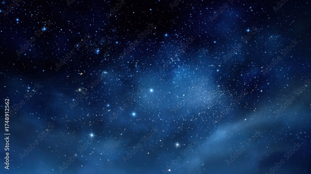 Obraz premium Beautiful photo of stunning night sky filled with bright, twinkling stars against a dark blue background, creating a serene and peaceful atmosphere.