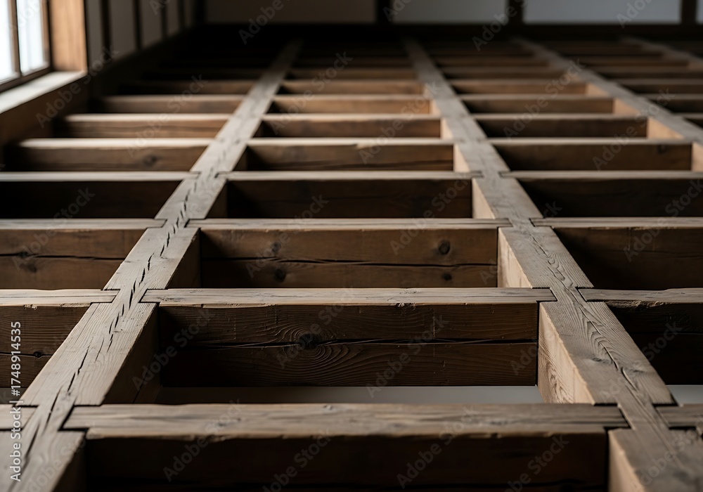 Obraz premium Artistic Perspective of Japanese Wooden Grid Structure Abstract Shot